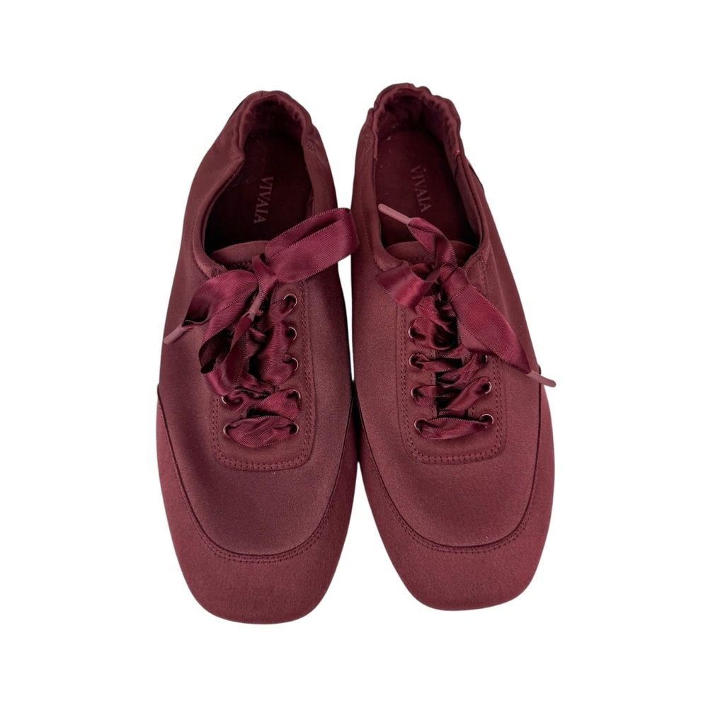 Women's Satin Ribbon Lace-Up Sneakers - Burgundy - Picture 9 of 13